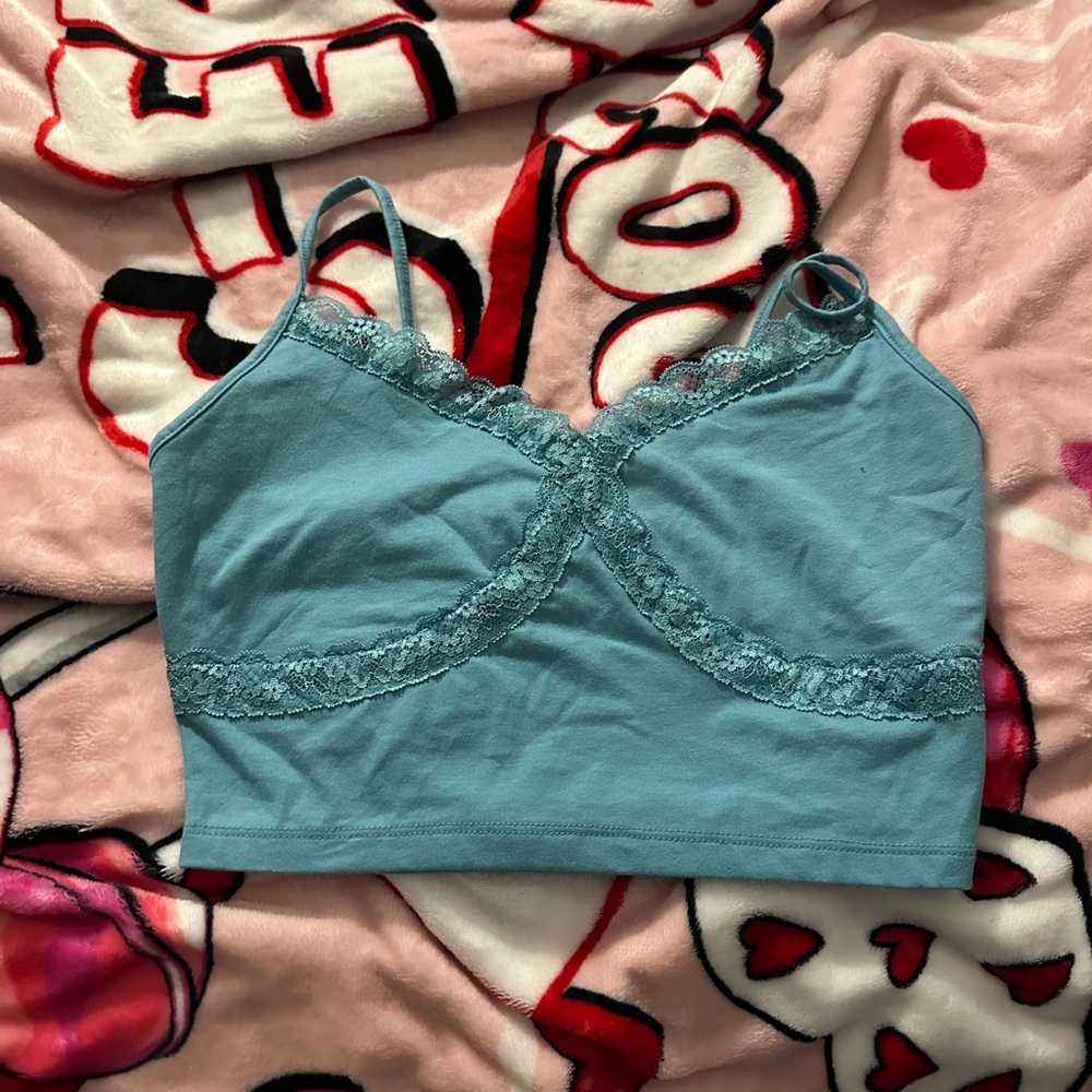 No Boundaries Teal Lace Trim Crop Top